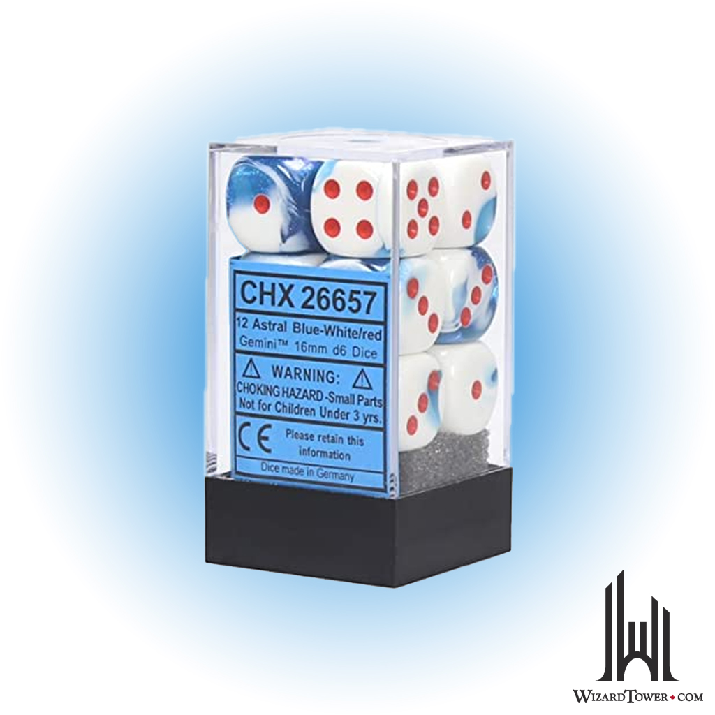 Gemini - 12mm d6 Dice Block - Astral Blue-White / Red